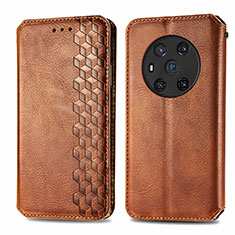 Leather Case Stands Flip Cover Holder S01D for Huawei Honor Magic3 5G Brown