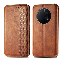 Leather Case Stands Flip Cover Holder S01D for Huawei Mate 50 Pro Brown