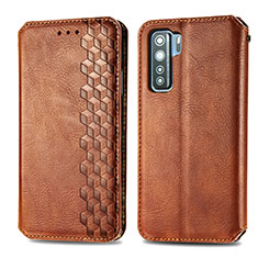 Leather Case Stands Flip Cover Holder S01D for Huawei Nova 7 SE 5G Brown