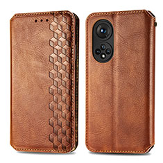 Leather Case Stands Flip Cover Holder S01D for Huawei Nova 9 Brown