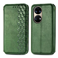 Leather Case Stands Flip Cover Holder S01D for Huawei P50 Green