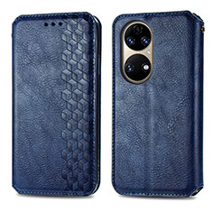 Leather Case Stands Flip Cover Holder S01D for Huawei P50 Pro Blue