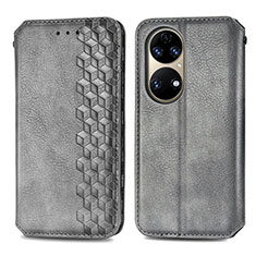 Leather Case Stands Flip Cover Holder S01D for Huawei P50 Pro Gray