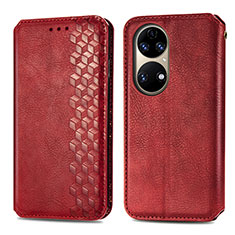 Leather Case Stands Flip Cover Holder S01D for Huawei P50 Pro Red