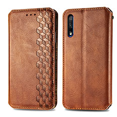 Leather Case Stands Flip Cover Holder S01D for Huawei Y9 Prime (2019) Brown