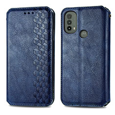 Leather Case Stands Flip Cover Holder S01D for Motorola Moto E20 Blue