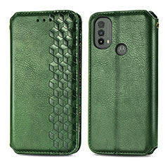 Leather Case Stands Flip Cover Holder S01D for Motorola Moto E20 Green