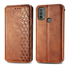 Leather Case Stands Flip Cover Holder S01D for Motorola Moto E30 Brown