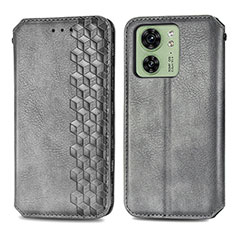 Leather Case Stands Flip Cover Holder S01D for Motorola Moto Edge (2023) 5G Gray