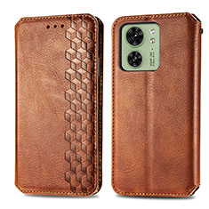 Leather Case Stands Flip Cover Holder S01D for Motorola Moto Edge 40 5G Brown