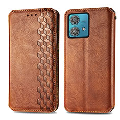 Leather Case Stands Flip Cover Holder S01D for Motorola Moto Edge 40 Neo 5G Brown