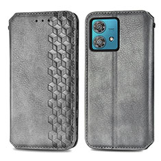 Leather Case Stands Flip Cover Holder S01D for Motorola Moto Edge 40 Neo 5G Gray