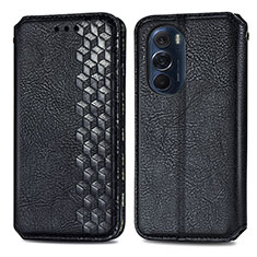 Leather Case Stands Flip Cover Holder S01D for Motorola Moto Edge Plus (2022) 5G Black