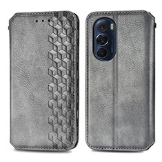 Leather Case Stands Flip Cover Holder S01D for Motorola Moto Edge Plus (2022) 5G Gray