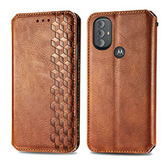 Leather Case Stands Flip Cover Holder S01D for Motorola Moto G Play (2023) Brown