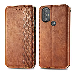 Leather Case Stands Flip Cover Holder S01D for Motorola Moto G Power (2022) Brown
