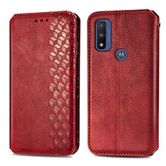 Leather Case Stands Flip Cover Holder S01D for Motorola Moto G Pure Red