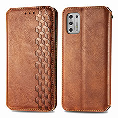 Leather Case Stands Flip Cover Holder S01D for Motorola Moto G Stylus (2021) Brown