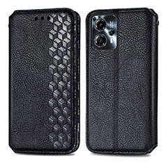 Leather Case Stands Flip Cover Holder S01D for Motorola Moto G13 Black