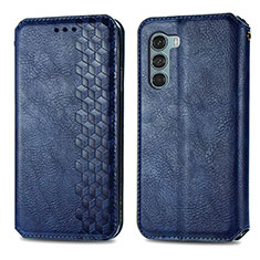 Leather Case Stands Flip Cover Holder S01D for Motorola Moto G200 5G Blue