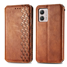 Leather Case Stands Flip Cover Holder S01D for Motorola Moto G53 5G Brown