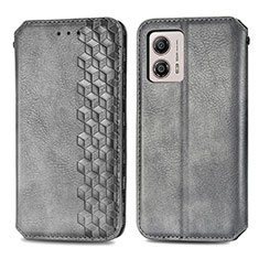 Leather Case Stands Flip Cover Holder S01D for Motorola Moto G53 5G Gray