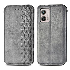 Leather Case Stands Flip Cover Holder S01D for Motorola Moto G53j 5G Gray