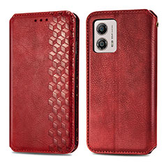 Leather Case Stands Flip Cover Holder S01D for Motorola Moto G53j 5G Red