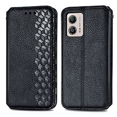 Leather Case Stands Flip Cover Holder S01D for Motorola Moto G53y 5G Black