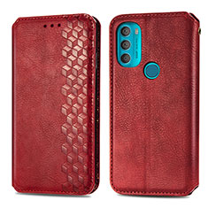 Leather Case Stands Flip Cover Holder S01D for Motorola Moto G71 5G Red