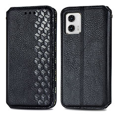 Leather Case Stands Flip Cover Holder S01D for Motorola Moto G73 5G Black