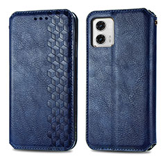 Leather Case Stands Flip Cover Holder S01D for Motorola Moto G73 5G Blue