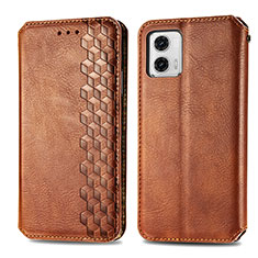 Leather Case Stands Flip Cover Holder S01D for Motorola Moto G73 5G Brown