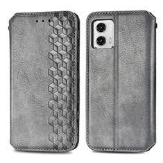 Leather Case Stands Flip Cover Holder S01D for Motorola Moto G73 5G Gray