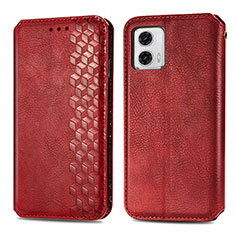 Leather Case Stands Flip Cover Holder S01D for Motorola Moto G73 5G Red