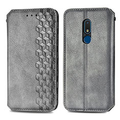 Leather Case Stands Flip Cover Holder S01D for Nokia C3 Gray