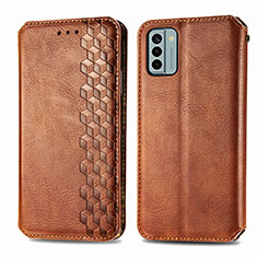 Leather Case Stands Flip Cover Holder S01D for Nokia G22 Brown