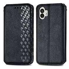 Leather Case Stands Flip Cover Holder S01D for Nothing Phone 2 Black