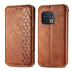 Leather Case Stands Flip Cover Holder S01D for OnePlus 10 Pro 5G Brown