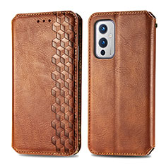 Leather Case Stands Flip Cover Holder S01D for OnePlus 9 5G Brown