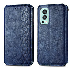 Leather Case Stands Flip Cover Holder S01D for OnePlus Nord 2 5G Blue