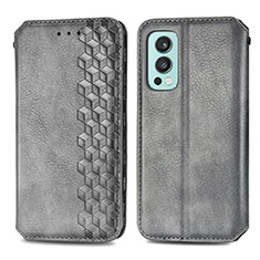 Leather Case Stands Flip Cover Holder S01D for OnePlus Nord 2 5G Gray