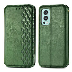 Leather Case Stands Flip Cover Holder S01D for OnePlus Nord 2 5G Green