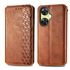 Leather Case Stands Flip Cover Holder S01D for OnePlus Nord CE 3 5G Brown