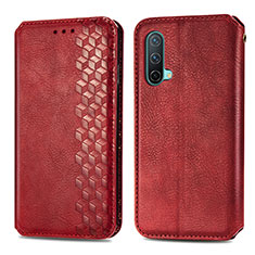 Leather Case Stands Flip Cover Holder S01D for OnePlus Nord CE 5G Red