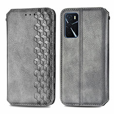 Leather Case Stands Flip Cover Holder S01D for Oppo A16 Gray