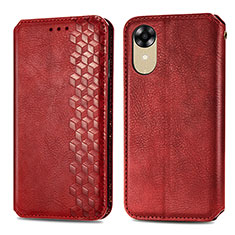 Leather Case Stands Flip Cover Holder S01D for Oppo A17K Red