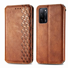 Leather Case Stands Flip Cover Holder S01D for Oppo A55 5G Brown