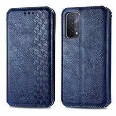 Leather Case Stands Flip Cover Holder S01D for Oppo A74 5G Blue