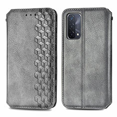 Leather Case Stands Flip Cover Holder S01D for Oppo A74 5G Gray